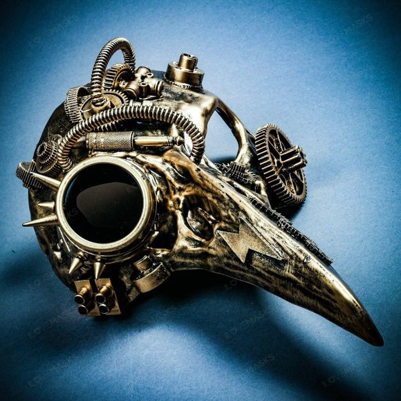 Gold Raven Skull Long Nose Steampunk Party Mask - Picture 7 of 8